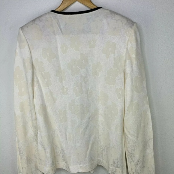 St. John Collection White Floral Zip Knit Jacket - Picture 3 of 6